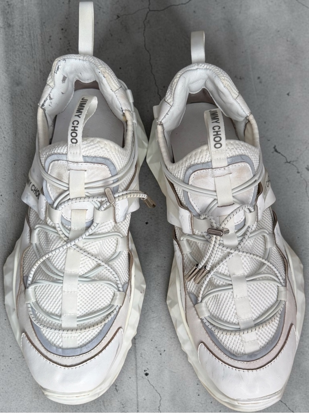 Jimmy Choo women size 8 White and Light Gray Chunky Lace-Up Sneakers
